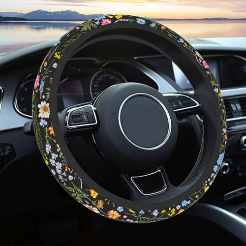 Car Steering Wheel Cover for Women Men, Non-Slip Breathable Steering Wheel, Wildflower Steering Wheel Protector, Car Accessories, Universal 14 02/2-15 Fit Auto, Suvs
