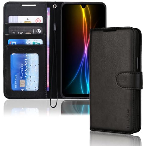 TECHGEAR for Samsung Galaxy A16 Phone Case, PU Leather Wallet Case Cover [RFID BLOCKING] Card Holder, Stand, Wrist Strap, Magnetic Closure, Shockproof Protection For Samsung A16 5G / A16 4G - Black
