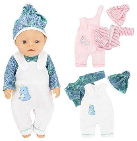 TYXHXTF 2 Pcs Puppenkleidung 45 cm für Baby Puppen, Puppe Zubehör mit Baby Langarm Bodys, Hut
