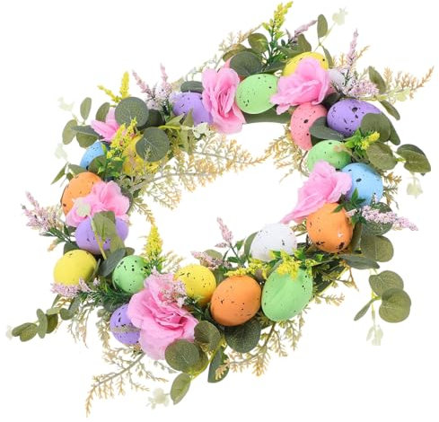 SEWACC Osterei-Kranz Künstlicher Osterkranz Bunte Eier Und Blumen Türkranz Für -Frühlingsdekoration (Stil 3)