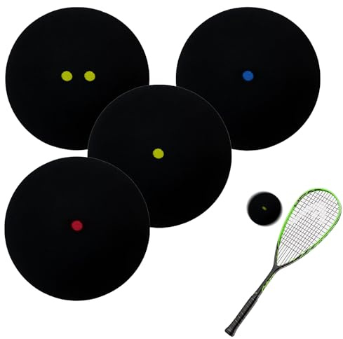 Vulevirtue 4Er-Set Squash Bälle,High Bounce Squash Ball Doppelgelb Punkte Einzelne Gelbe Punkte Einzelne Rote Punkte Einzelne Blaue Punkte Gummi Squash Schläger Bälle Squash Bälle Squashball