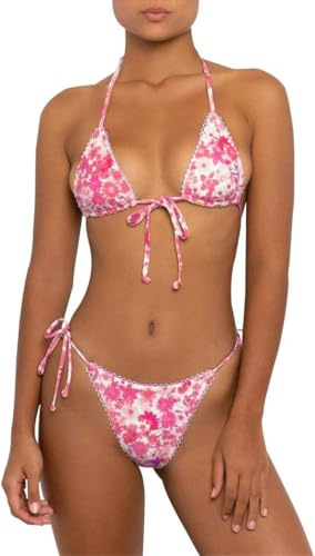 Aretas Bikini Damen Set Zweiteiliger Neckholder Triangel Sexy Tanga String Badeanzug Bademode Seitlicher Schnürung
