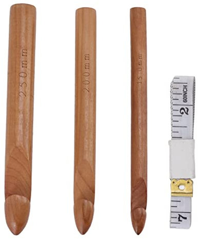Hölzerne Häkelhaken Ergonomische bequeme haltbare Häkelwerkzeuge für Pullover Hüte Schals Handschuhe basteln massives Holz 25 mm 20 mm 15 mm Häkelhaken 3 mit Accessoire