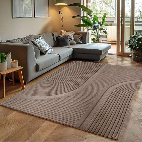 Teppium Teppich Boho 160 x 230 cm Beige – Weicher Skandinavischer Kurzflor mit 3D-Effekt – Waschbar & Pflegeleicht – Moderner Teppich für Wohnzimmer, Esszimmer oder Schlafzimmer