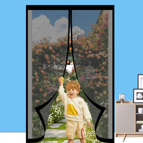 Fliegengitter Magnet Tur, Fliegengitter Tür Magnet 76 x 210 cm Extra Starke Magnete, Magnetvorhang Ohne Bohren Fliegenvorhang Balkontür für Balkontür, Wohnzimmer, Schwarz