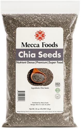 Chia Seeds 2 Lb (32oz) – Premium Raw Whole Black Chia in Resealable Bag – Non-GMO, Gluten-Free, Keto & Vegan Superfood – High Fiber, Omega-3, Protein by Mecca Foods