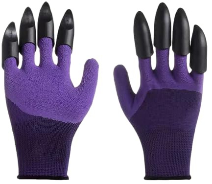 SuperAuriga Gardening Gloves with Claws - Anti-Slip & Durable for Planting, Digging, Weeding (Purple, With Claws)
