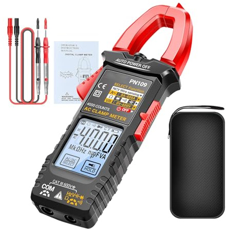 Amperemeter-Zangenmessgerät, kontinuierliche Stromzange, 4000 Zählungen, tragbarer automatischer Detektor mit LCD-Display mit Hintergrundbeleuchtung, Kfz-Kabel