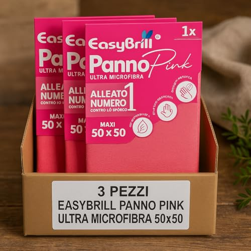 Panni Pink in Microfibra – Confezione da 3 Pezzi – Morbidi, Ultra Assorbenti, Riutilizzabili e Multiuso – Formati 50x50 cm o 50x70 cm per Pavimenti, Casa, Cucina e Superfici (50x50 cm (3 panni))