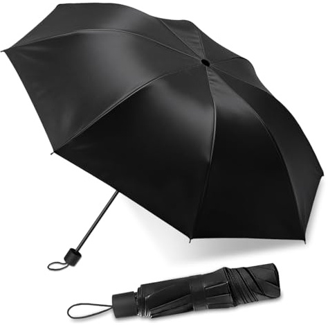 Quality Compact Folding Umbrellas Windproof Waterproof for Men Women Girls, Classic Black Travel Portable UV Canopy for Handbag Backpack, Lightweight Handy Umbrella for Outdoor Sunny Rainy Windy Days
