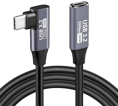 Leloco USB-C Verlängerungskabel 1 m, 90° Winkel, 240 W, 10 Gbit/s | USB-C-Stecker auf USB-C-Buchse; unterstützt 4K@60Hz sowie Laden und Datenübertragung an kompatiblen USB-C-Geräten
