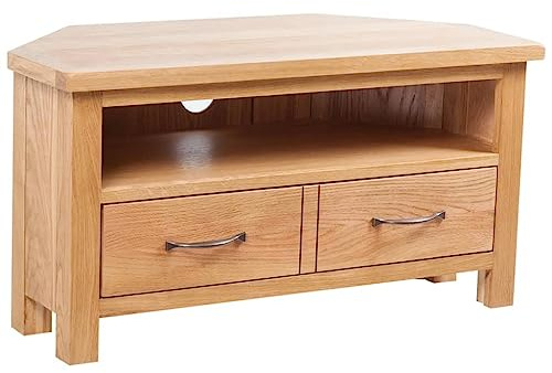 Ziaphsol Mobile TV in legno massello di rovere 88 x 42 x 46 cm, rustico marrone, console multimediale con cassetto, uscita cavo, per soggiorno, camera da letto