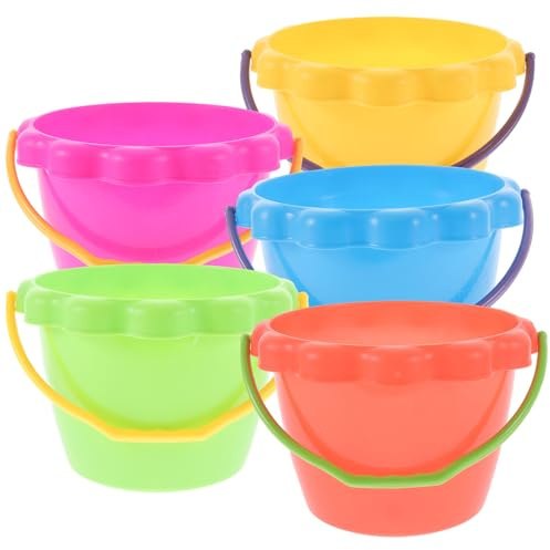 GARVALON Set 5 Pezzi Secchielli di Sabbia in Plastica Colorati Giocattoli da Spiaggia Portatili per Leggeri e Resistenti per Gioco All’Aperto in Spiaggia e Giardino Colore Casuale