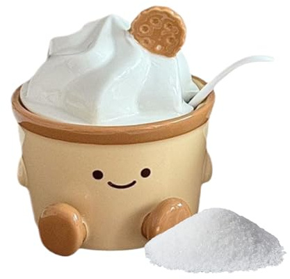 Saliera in ceramica – Simpatici utensili da cucina con coperchio e cucchiaio, contenitore per condimenti da tavolo, accessorio per cucina, casa, sala da pranzo, cucina, forno, barattolo decorativo per