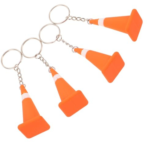 Toyvian 4pcs Mini Traffic Cone Keychains Set, Realistic Construction Road Cone Pendant Key Rings, Lightweight Party Favors for Car Keys, Backpack, School Bag Decorations
