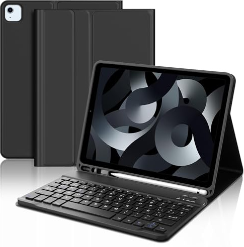FOGARI Teclado para iPad Air 5/4 Generacion 10.9 2022 | Funda con Español Ñ QWERTY Teclado Bluetooth Magnético Desmontable para iPad Air 5/4 Generacion 10.9 Pulgadas, Negro