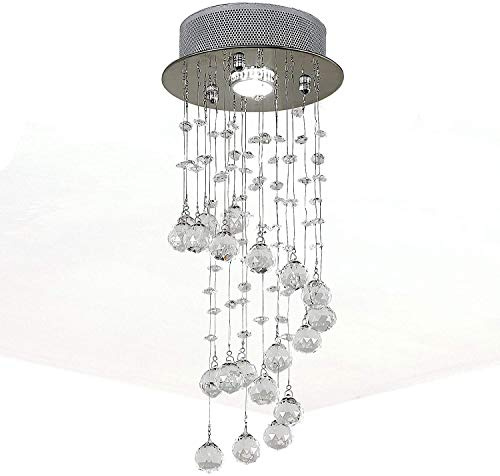 HOMCOM Metal Crystal Ceiling Light Chandelier Elegant Pendant Lamp Living Room Stairway Stairway Spiral Rain Drop Pendant Lamp Silver
