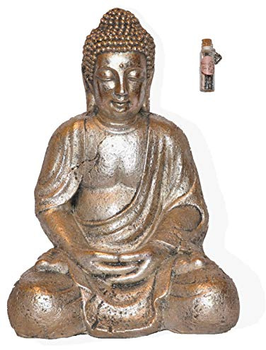 Unbekannt Deko-Buddha sitzend, ca. 40cm hoch in Silber mit Wunschglas | Buddha-Figur für Wohnung, Haus | Buddha-Statue, Wohnaccessoire Buddha-Skulptur Feng Shui Dekoration