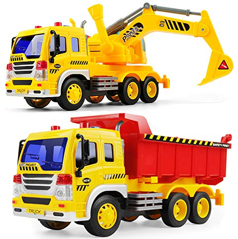 GizmoVine Camion Jouet Enfant,1/16 Pelleteuse avec lumière et Son,Deux en Un Tractopelle、Camion Poubelle Chantier Jouet,Véhicule Inertiel,Cadeau Enfant pour Un Garçon, 350d