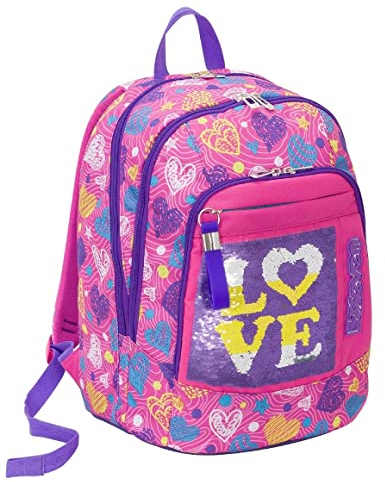 Seven Zaino scuola advanced SHINEHEART - Rosa - 30 LT - Paillettes reversibili - Inserti rifrangenti