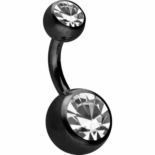 PIERCINGLINE Bauchnabelpiercing aus Chirurgenstahl mit 2 Kristallen - Bananabell Piercing in stylischen Farben und 4 Größen