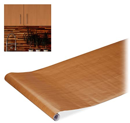 Relaxdays Papel Adhesivo para Muebles, Bricolaje, Obras, Vinilo Autoadhesivo, PVC, 45x200 cm, 1 Ud., Madera marrón