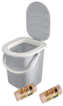 BranQ - Home essential BranQ, toilette da campeggio portatile da 22 l, con 40 sacchetti per WC biologici, in plastica, portata massima fino a 120 kg, grigio chiaro, 22 l, NA