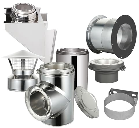 AllFuel HST Through The Wall Kit with Spark Guard Chimney Cap for 6 Diameter 304 Stainless Steel Class-A Double Wall All Fuel Insulated Chimney Pipe (6 Length, Standard Wall Bracket)