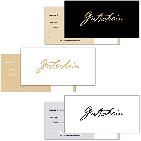12 Gutscheine Gutscheinkarten Geschenkgutscheine – edel neutral 3 Motive im Mix Beige Schwarz und Schwarz-Weiß