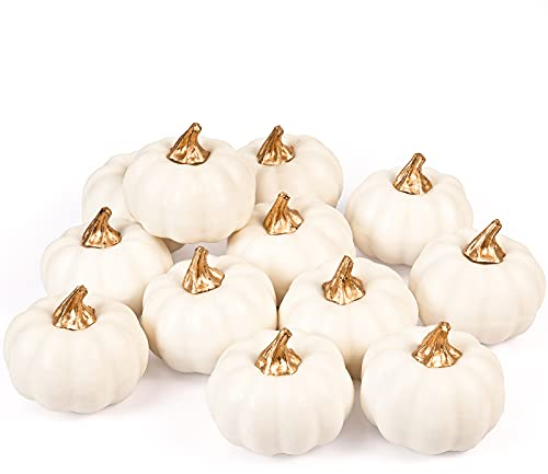 Whaline Künstliche Kürbisse, Vintage, weißer Kürbis, Ernte, lebensechter Kürbis, künstlicher Schaumstoff-Kürbis für Herbst, Halloween, Zuhause, Erntedankfest, Party, Haus, Küche, Hochzeit, Dekoration,