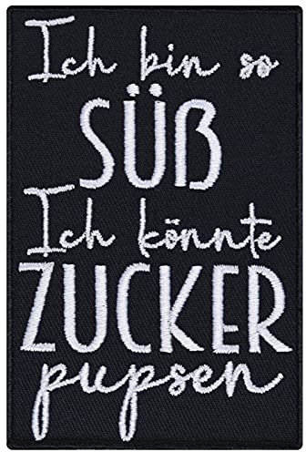Aufnäher/Aufbügler Ich bin so süß, ich könnte Zucker pupsen Bügelbilder lustig Einhorn Patch zum annähen/aufbügeln |Mädchen Geschenk Applikation für alle Stoffe | 60x90mm