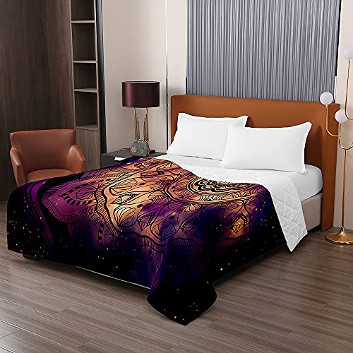 Chickw1 Tagesdecke Bettüberwurf Steppdecke, 3D Mandala Drucken Sommer Tagesdecken mit Prägemuster Wohndecke aus Mikrofaser Gesteppt Bettdecke für Einzelbett Doppelbett (Lila Universum,230x280cm)