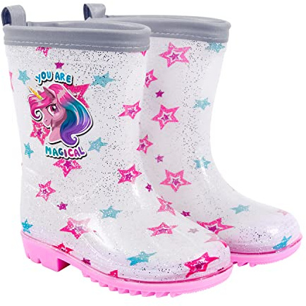 PERLETTI Stivali Pioggia da Bambina con Unicorno Rosa - Stivaletti Impermeabili per Bambine con Baby Unicorn e Glitter - Galosce in PVC e Suola Antiscivolo con Bordo Riflettente - Cool Kids