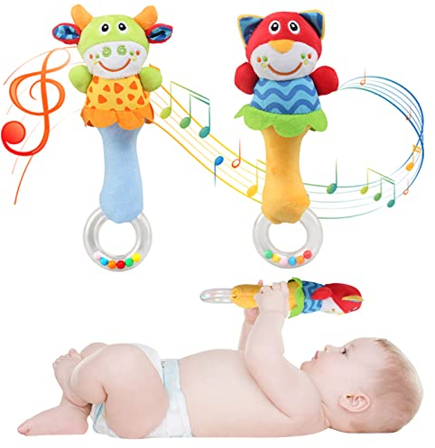 Ballery Sonajero de Juguete Muñeca de Peluche, 2 Piezas Sonajero de Juguete Suaves Animales Campanas Sonajeros Suaves Juguetes para bebés de 3 6 9 12 Meses Niños y niñas