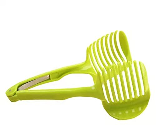 Multifonctionnel Trancheur de Citron Tomate Fruits Melon Coupe-Fruits avec Poignée Longue Pince À Nourriture Cuisine Outil (Vert)