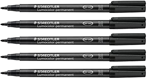 Staedtler Folienstift Lumocolor permanent, wisch- und wasserfest auf fast allen Flächen, Linienbreite M 1 mm, nachfüllbar, lange Lebensdauer, 5 schwarze Universalstifte, 317-9X