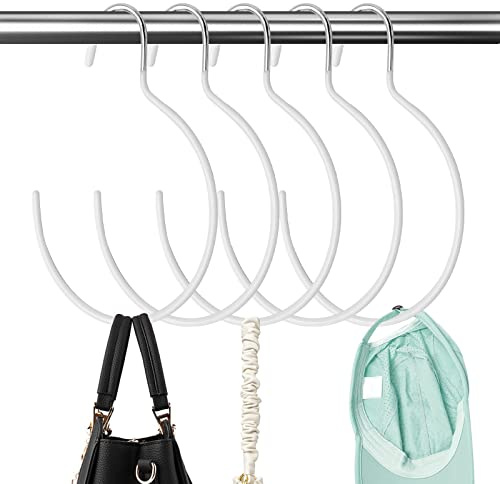 Zreneyfex 5 Pieces Non-Slip Tie Hanging Hooks Scarf Ring Hanger Belt Organizer Closet Accessories Organizer for Ties Scarves Belts and Jewelry (White)
