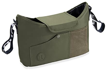 hauck Pushchair Bag, Olive - Großer Kinderwagen Organizer mit Getränkehalter, Reißverschlusstasche & Netztasche, 35 x 10 x 22 cm, Einfache Klettverschluss Befestigung am Kinderbuggy