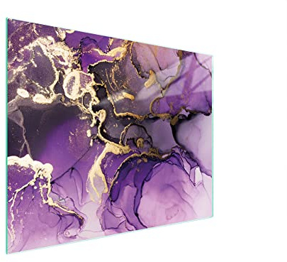 DarHaus Planche à découper en verre Ceranfeld 1 pièce 52 x 40 cm, plaque de découpe en verre, protection anti-éclaboussures, plaque en verre universelle, cuisine, Marbre Violet