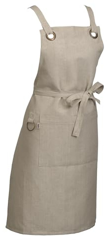 kela Kochschürze mit Fronttasche 85 x 70 cm PURO, Halbleinen-Gemisch waschbar, Küchenschürze Damen Herren, Bindesystem, langer Bindegurt, leinen-beige