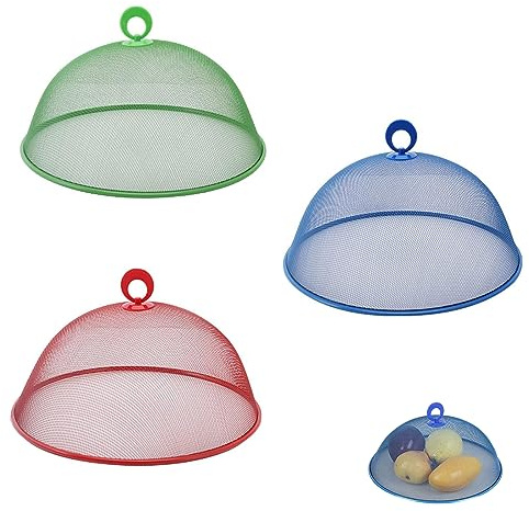3 Lebensmittelabdeckungen mit Griff, Fliegenschutz Abdeckhauben für Obst | Lebensmittel Abdeckung Netz, Lebensmittelnetz gegen Fruchtfliegen, Gemüse und Speisen, für Partys Obst Essen Bbq Picknick