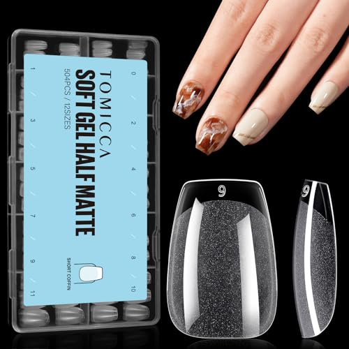 TOMICCA Kurze Coffin Full Cover Nageltips 504 Stück für Gelnägel | 12 Größen Acryl Nail Tips, Leicht Einfärbbar, Haftstark, Biegfest und Bruchsicher, für Nagelstudios und DIY Nagelkunst