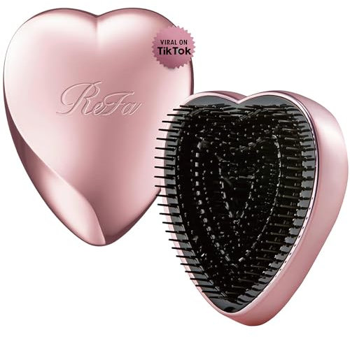 ReFa HEART BRUSH ROSE GOLD | Heart Shaped Detangling Brush for Women & Men | Effortless Hair Detangling & Scalp Massage | Portable Travel Hair Brush for All Hair Types