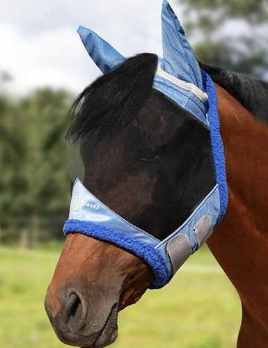 Harrison Howard Horse Fly Mask UV Protective Fine Mesh with Extra Wool Soft Touch on Skin Fly and UV Protection Aquamarine M