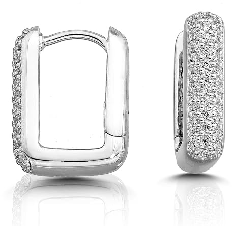 CASSINI Rechteckige Ohrringe 925 Sterling Silber – Creolen Silber 925 Klein mit Zirkonia Steinen, Ohrringe Allergiefrei aus 925 Sterling Silber & Vergoldet, Nickelfreier Schmuck für Damen