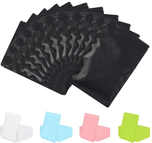 Rimiko 50 Pezzi Sacchetti di Alluminio Opaco, Piccola Sacchetti del Campione Richiudibili con Zip, Borsa in Mylar a Chiusura Ermetica per Alimenti e l'Imballaggio (Nero, 16x24cm)