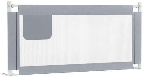 Froadp 150cm Rausfallschutz Baby Bettgitter Schutzgeländer, Höhenverstellbar Kinderbettgitter mit Doppelverriegelungsschutz & Fester Gurt, Tragbare Bettschutzgitter für Kleinkinder oder Senioren, Grau