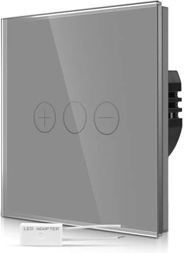 CNBINGO Touch Dimmschalter unterputz in Grau - einfach Dimmer Lichtschalter mit Status-LED und Glas Panel - 1 Fach Wandschalter für nur eine Leuchte steuern