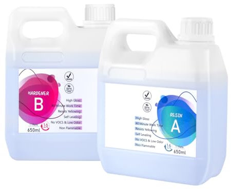 Shiiyyu 1300ml Resine Epoxy, 1:1 Résine époxy et Durcisseur transparente pour Bois, l’artisanat et l'art, Tables de Rivière, Fabrication de Bijoux