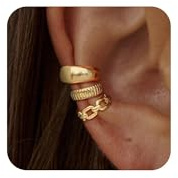Koperin Dainty 3Pcs Chunky Ear Cuff for Women - Hypoallergenic 14K Gold Plated Lightweight Clip on Earring Jewelry Gift